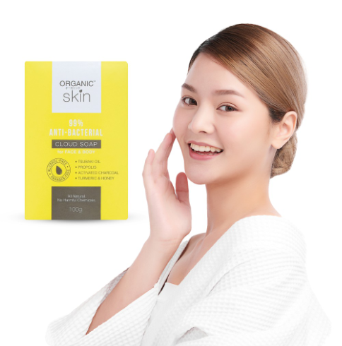Organic Skin Japan 99% Antibacterial Cloud Soap for Face and Body with Charcoal and Honey 100G