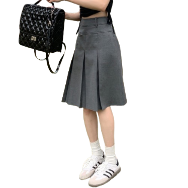 Lovito Women Casual Plain Pleated Basic Skirts LNE29157 (Grey)