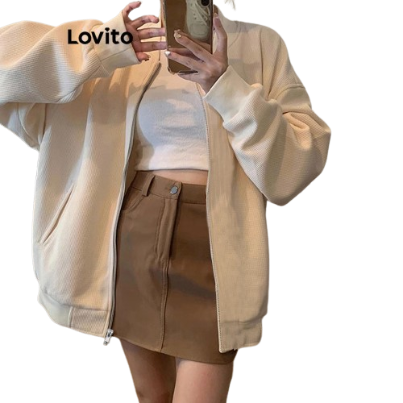 Lovito Women Casual Plain Button Jacket LNE33050 (Apricot)