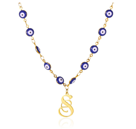 New Personalized Creativity Fashion Hip Hop Trend Plating 18k Gold Stainless Steel Devil's Eye Letter Necklace Initial Pendant