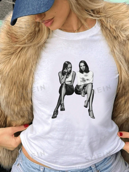 SHEIN Essnce Women Casual Round Neck Short Sleeve Slim Fit T-Shirt, Suitable For Summer