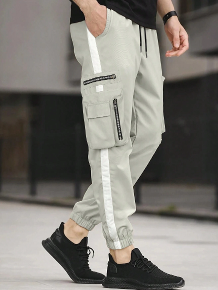 Manfinity Homme Men Contrast Tape Flap Pocket Drawstring Waist Cargo Pants