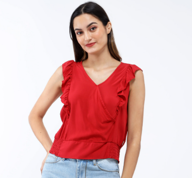 Red Girl Sleeveless V-Neck Blouse RSLT04-0389