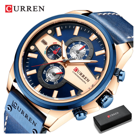 CURREN Casual Sport Men Watches Top Brand Luxury Military Leather Fashion Blue waterproof 8394 BLUE