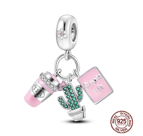 925 Sterling Silver Green Series Tree Cactus Avocado Pendant DIY Charm Beads Fit Original Pandora Charms Bracelet Women Jewelry D17