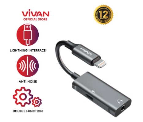 Vivan Auido Adpater 2 In 1 Lighting To Lighting + DC 3.5 F PD Fast Charging VAL01 Dark Gray 12cm