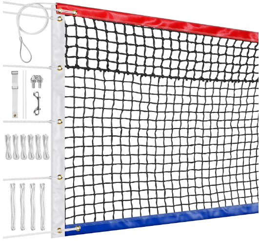 Professional Tennis Net Replacement, Upgraded Weather Resistance, Thicker Vinyl Bands, 4mm Braided Net, Bolder Stainless Steel Cable, with Center Strap & Fiberglass Dowels- 3.5x42FT