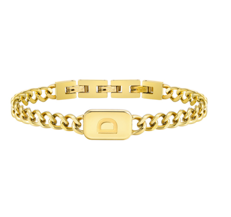 Meaeguet A-Z Initial Bracelet for Men Stainless Steel Cuban Link Chain Gold Bracelet Men Jewelry Gift for Boyfriend D