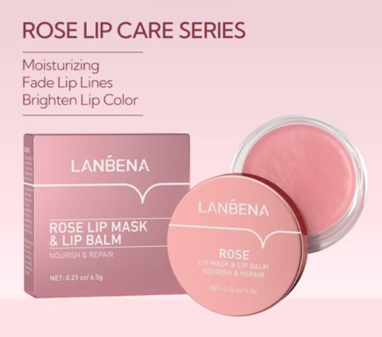 LANBENA Lip Mask & Balm Rose Scrub Moisturizing Exfoliating Nourishing Smoothing Diminishing Lines Personal Care