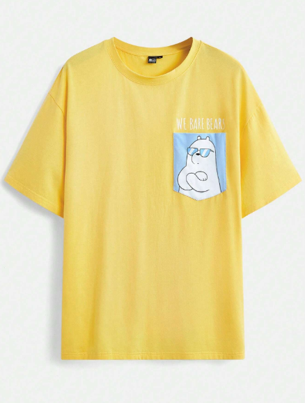 We Bare Bears X SHEIN 1pc Casual Cartoon Bear & Slogan Print Oversized Tee For Summer