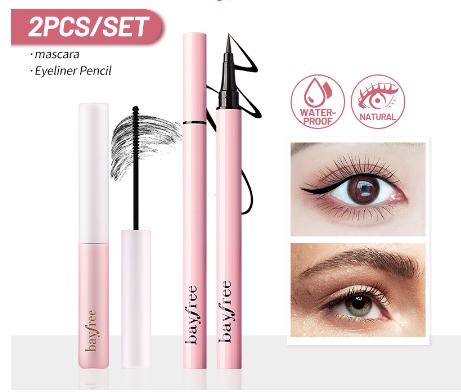 Bayfree 2 Pcs. Mascara + Eyeliner Waterproof Long Lasting Smudgeproof Liquid Eyeliner Eye Makeup Set