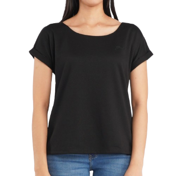 Petrol Basic Tees Ladies Boxy Fitting Shirt Interlock Fabric Trendy fashion 120160-U (Black)