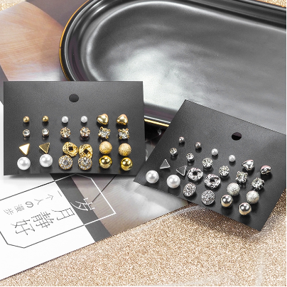 12 Pair /Set Korean Style Square Zircon Heart Diamond Earring Set