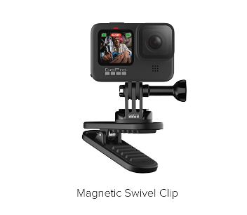 GoPro Magnetic Swivel Clip Clip your GoPro to your backpack strap or gear, or use the magnet and stick it to metal surfaces