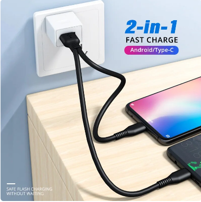 FONKEN 2 in 1 Micro USB Cable Type C Charging Cable 0.25m Short Mobile Phone Cable 2 USB Splitter Cable Microusb Fast Charge