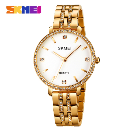 SKMEI Watch For Woman Waterproof Original Women Stainless Steel Quartz 2006 GOLD WHITE