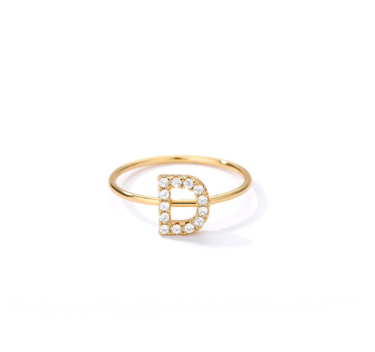 Maxzone Initial Letter Rings For Women Stainless Steel Gold Ring A-Z Letters Finger Ring Couple Wedding Aesthetic Jewelry Gift D