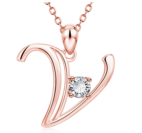 26 Letter Rose Gold Necklace Pendant Classic Fashion Men's and Women's Letter Diamond Necklace Jewelry Wholesale V