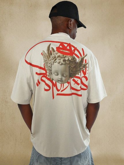 SUMWON Tee With Graffiti & Angel Graphic Print At The Back College Ready