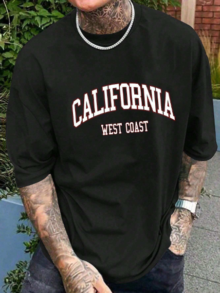 Plus Size Men Printed Crew Neck Short Sleeve T-Shirt