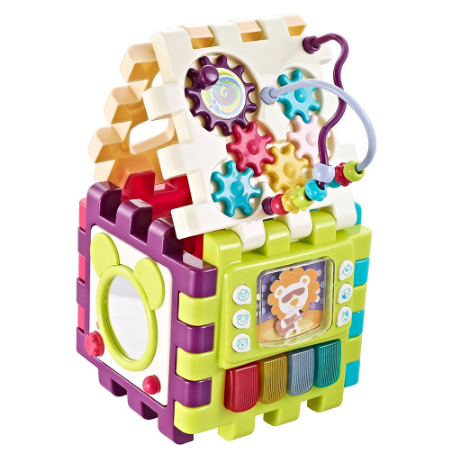 6-in-1 Busy Activity Learning Play Cube Educational Box Musical Piano Montessori Clock Sorter Blocks