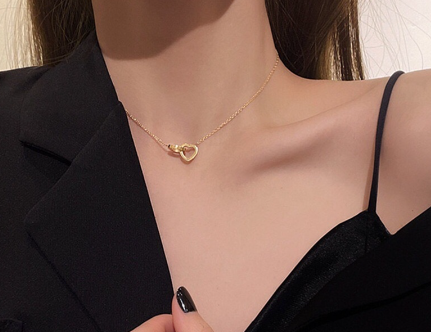 18k Golden Stainless Steel double Heart Necklace For women