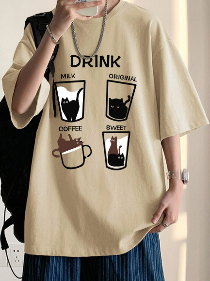 Manfinity Hypemode Men T-Shirts Fit Crew Neck Drop Shoulder Short Sleeve Graphic Tee Casual Summer Polyester