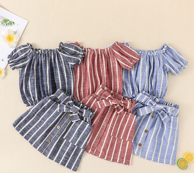 Terno For Kid Girl 1-6 Years old Korean Casual Fashion Short Sleeve Croptop and Skirt Summer Outfit Toddler Infant Clothing Set