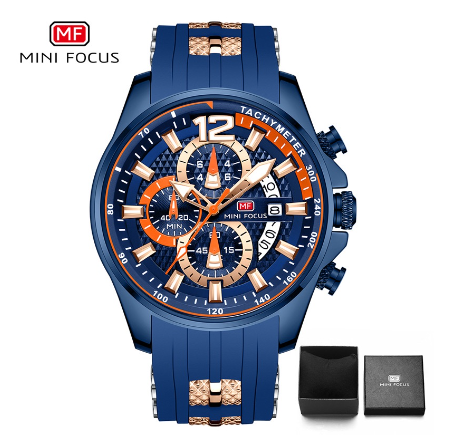 Mini Focus Sports Watch Men Waterproof Quartz Chronograph Silicone Fashion ALL BLUE