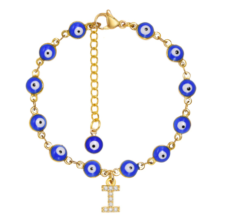 Vnox Initial Letters Evil Eye Bracelet for Women,Turkish Blue Eye Alphabet Bracelets Kabbalah Protection A-Z Jewelry