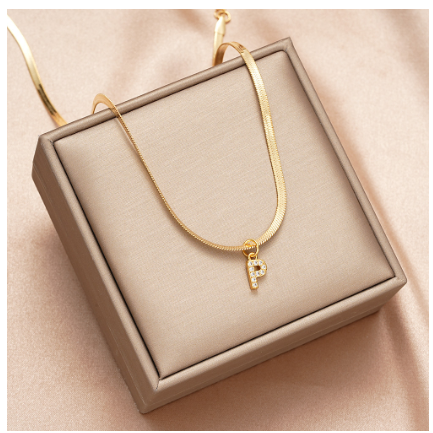 Luxury 18K Gold A-Z Initial Letter Necklace for Women Stainless Steel Snake Zircon Pendant Choker Accessories Jewelry P
