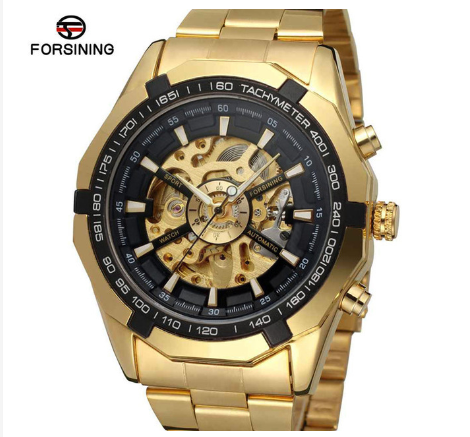 Forsining Watch for men Automatic Mechanical Watches Sport Skeleton Stainless Steel Gold Luxury Men Watch 4