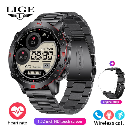 LIGE 1.52 inch Outdoor GPS Multifunction Smart Watch Motion Tracking STEEL BLACK