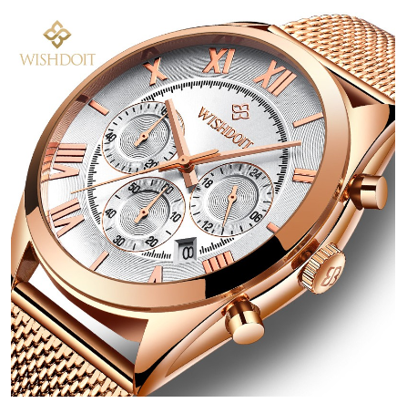 WISHDOIT Watch For Men Original Waterproof Stainless Business Quartz Fashion Luminous Wristwatch WHITE 1