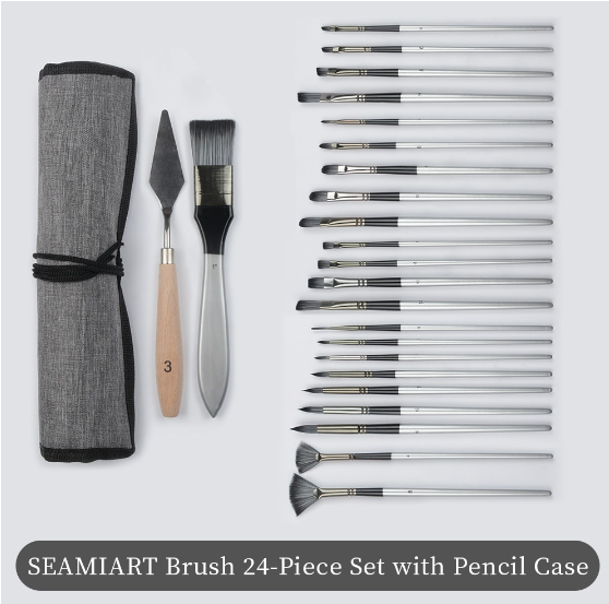 SeamiArt 24Pcs Different Shape Sliver Grey Painting Brush Set