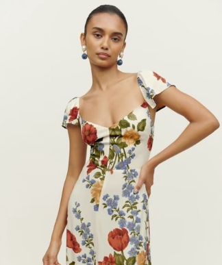 Sexy Floral Square Neck Backless Short Sleeve Slim Fitting Dress