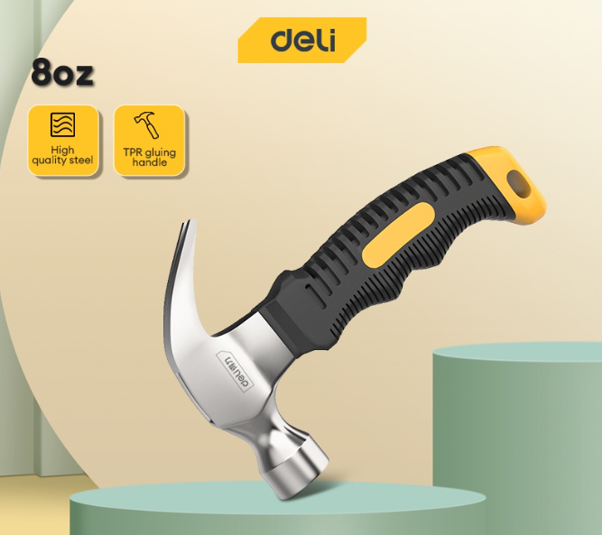 Deli 8oz Original Mini Claw Hammer High Carbon Steel Hammer With TPR Handle EDL441008