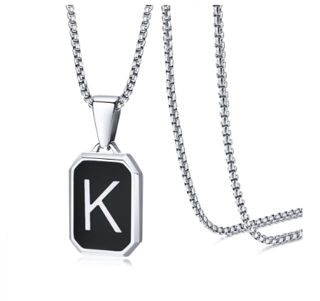 Meaeguet Black Fashion Necklace For Men Letter A-Z Pendant Stainless Steel Birthday Gift For Boyfriend K