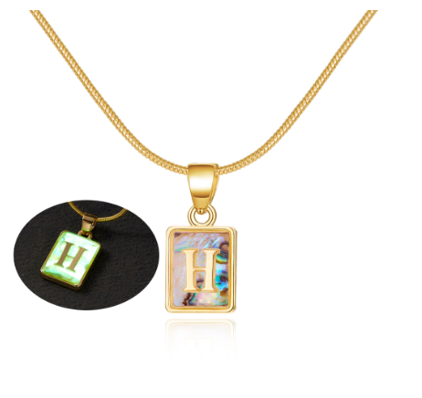 18K Gold 26 Letter Square Colorful Nightlight Pendant Snake Bone Chain Necklace English Letter Pendant Necklace H
