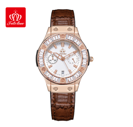 Fate Love Watch For Women Water Proof Leather With Box Original Quartz Luminous Authentic Fashion Watches GOLD CASE DARK BROWN STRAP
