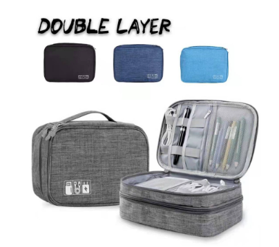 Waterproof Double Layer Electronics Organizer Travel Cable Cord Bag Accessories Gadget Gear Storage