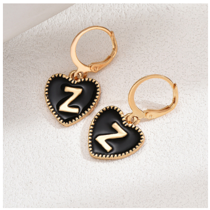 1 Pair Letter Heart Earring Gold Color Hoop Earrings For Women Fashion Alphabet Dangler Initials Ear Accessories Jewelry Gifts Z