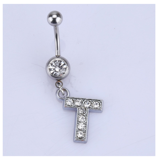 26 Letter A To Z Style Charm Stainless Steel Body Piercing JewelryCrystal Rhinestone Navel Belly Button Ring T