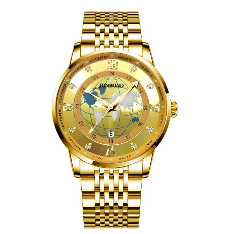 Binbond Original Luxury Men's Unique Watch Male Earth Starry Sky Luminous Fashion Business Stainless Steel Butterfly Buckle Wrist Watch M1