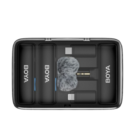 BOYALINK Wireless Microphone with Charging BOX Lapel Microphone 3 in 1 Mini Mic for iPhone Type-C