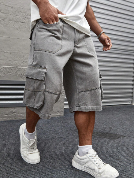 Manfinity LEGND Men's Cat Whisker Design Cargo Denim Shorts