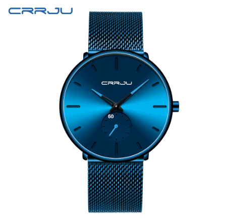 CRRJU Fashion Mens Watches Top Brand Luxury Quartz Watch Men Casual Slim Mesh Steel Waterproof Sport Watch 2150X ALL BLUE