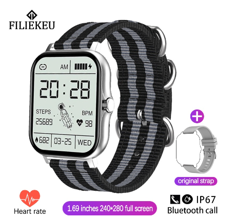 FILIEKEU Smart Watch Men Women Waterproof Sports Fitness Bluetooth Couple Touchscreen Stainless Steel Smartwatch SILVER NYLON