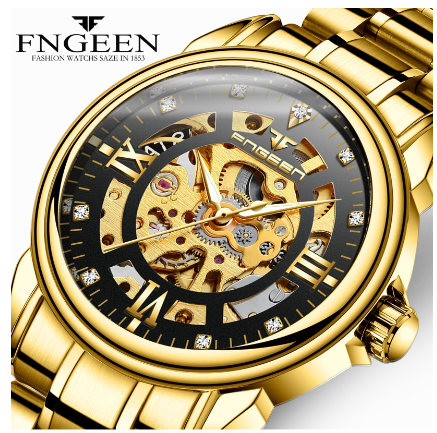 FNGEEN 0014 Men's Automatic Mechanical Watch GOLD BLACK