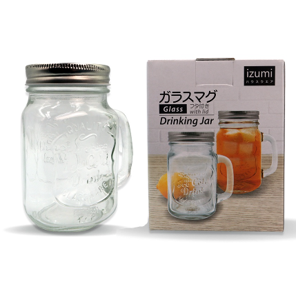 Izumi Glass Drinking Jar with Lid 450ml